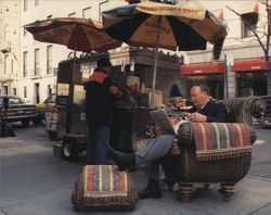 Power Lunch - Rattan Empire Chair and Ottoman (Dusk) Postcard