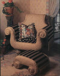 Rattan Empire Chair (Dawn) with Ottoman and Cielo Matting and Cushion Postcard