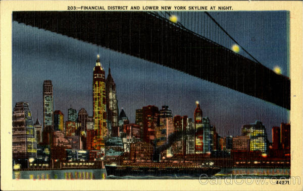 Financial District and Lower New York Skyline at Night New York City