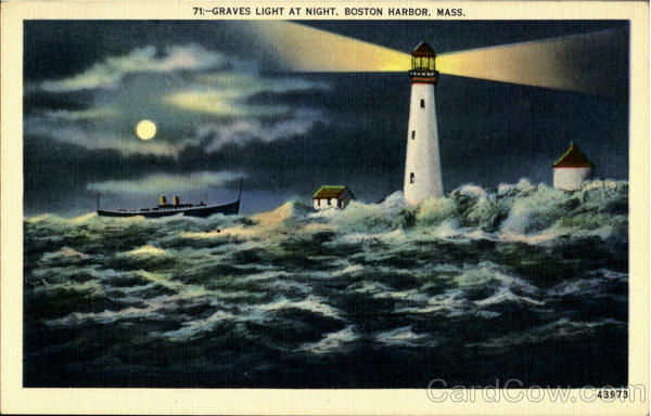Graves Light At Night, Boston Harbor Massachusetts