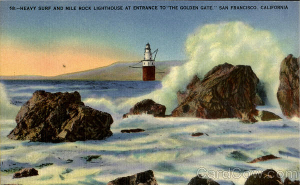 Heavy Surf And Mile Rock Lighthouse San Francisco California