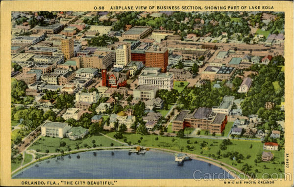 Airpane View Of Business Section ,Showing Part Of Lake Eola The City Beautiful Orlando Florida