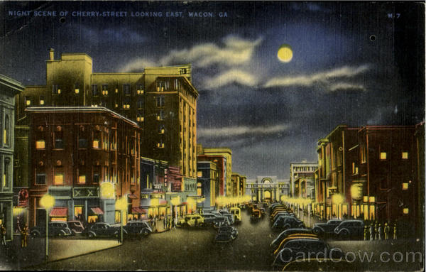 Night Scene Of Cherry-Street, Looking East,Macon,Ga.Service News Co Georgia