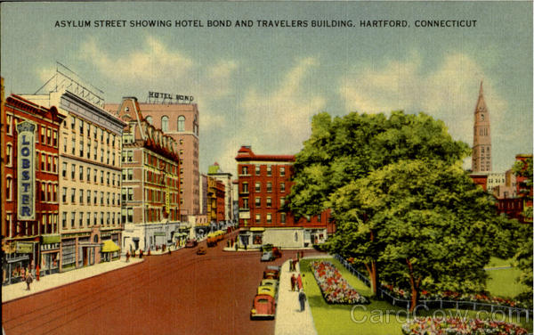 Asylum Street Showing Hotel Bond And Travelers Building Hartford Connecticut