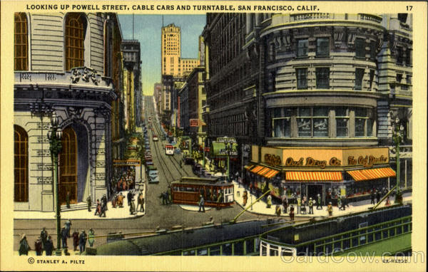Looking Up Powerll Street Cable And Turntable San Francisco California