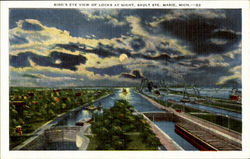 Bird's eye view of the Locks at Night, Sault Ste. Sault Ste. Marie, MI Postcard Postcard