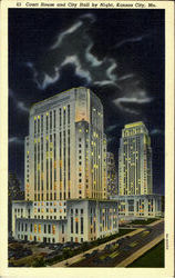 Court House and City Hall by Night Postcard