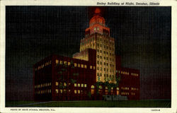 Stately Building at Night Decatur, IL Postcard Postcard