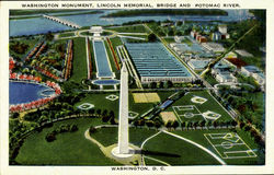 Washington Monument,Lincoln Memorial ,Bridge And Potomac River In Distance Postcard