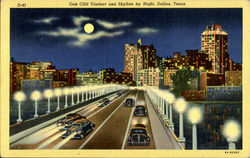 Oak Cliff Viaduct And Skyline By Night Dallas Postcard