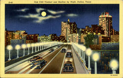 Oak Cliff Viaduct And Skyline By Night Dallas Texas Postcard Postcard