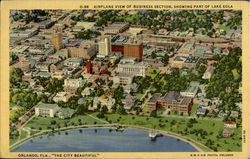Airpane View Of Business Section ,Showing Part Of Lake Eola "The City Beautiful" Postcard