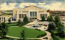 Municipal Auditorium Showing Joel Hurt Memorial Fountain Postcard