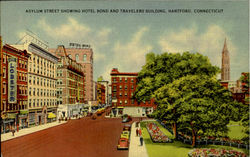 Asylum Street Showing Hotel Bond And Travelers Building Postcard