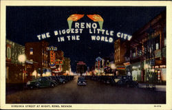 Virginia Street At Night Reno, NV Postcard Postcard