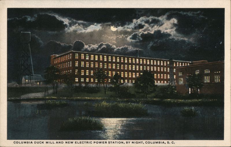 Columbia Duck Mill and New Electric Power Station, By Night South Carolina