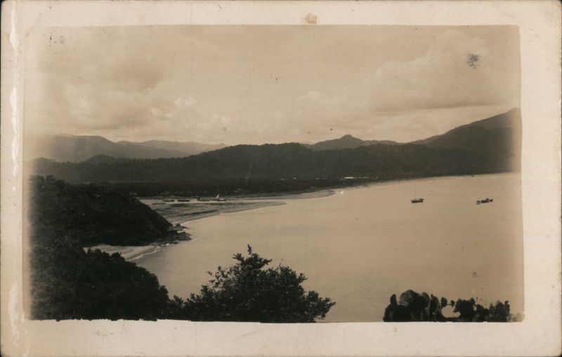 Coastal Bay with Boats and Mountains Landscapes