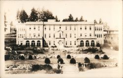 Hospital Building with Stone Steps and Landscaping Postcard