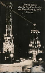 Lindberg Beacon atop the Palm Olive Building and Water Tower by night Postcard