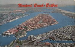 Aerial View, Newport Harbor & Balboa Island, Newport Beach Postcard