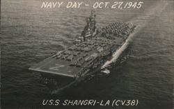 USS Shangri-La (CV38) on Navy Day, Oct 27, 1945 Postcard