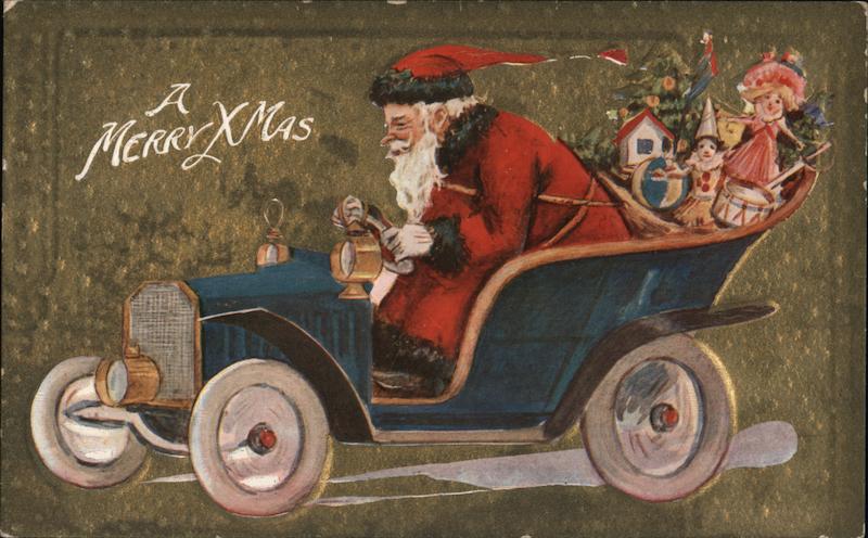 Santa Claus Driving Car Loaded with Toys Archie Gunn