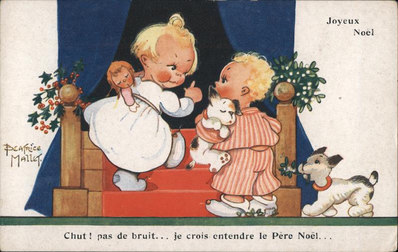 Two Children Walking Up Steps and Dog Holding Holly