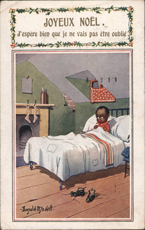 Joyeux Noel French Child Watches Fireplace for Santa