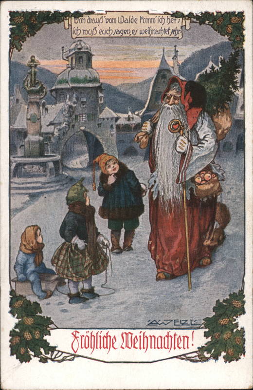 1937 Santa Claus greeting children outside Weibnacbtscatte Nr. 311