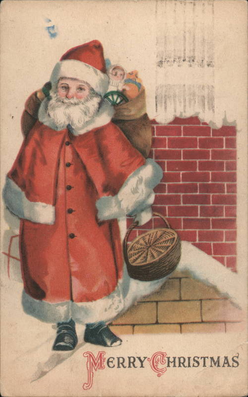 Santa Claus With Sack of Toys and Basket