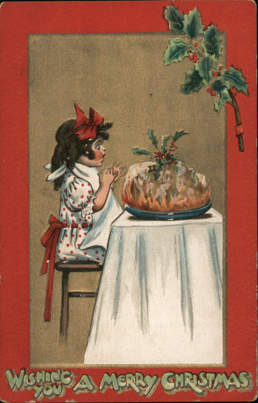 Girl at Dining Table Wishing You a Merry Christmas