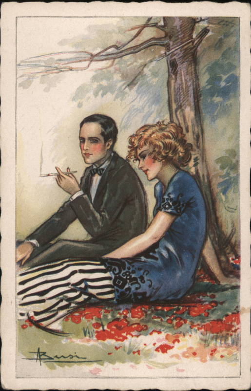 Sketch of a Man and Woman Sitting Down under a Tree