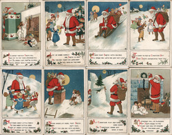 Set of 8: Tucks Series 549 Santa With Children Postcard