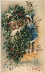 Rare Fantasy Mistletoe Santa Cherub Girl Hold To Light Santa Claus Postcard Postcard Postcard