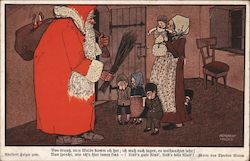 Santa Claus with Sack of Toys Holding a Switch for Bad Children Postcard