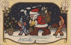 Santa Walking Through the Snow Carrying a Pack of Toys Postcard