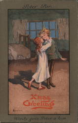 Wendy Kissing Peter Pan in a Bedroom Postcard
