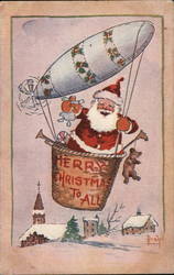 Santa Claus Riding Basket Attached to Blimp C. A. Beaty Postcard Postcard Postcard