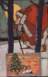 Santa Claus at Night in Woods Celesque Series No. 424 Postcard