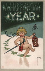 A Happy New Year - Footprints - Bunnell Postcard