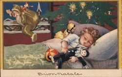 A Child Sleeping Next to a Christmas Tree While Santa Climbs out the Window Santa Claus Adolfo Busi Postcard Postcard Postcard