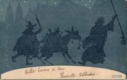 Santa and assistant using donkey to deliver toys Postcard