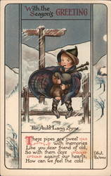 Child on a Fence Playing Bagpipes - Ethel Dewees Postcard