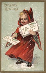 Child Handing Out Christmas Cards in Snow Postcard