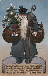 Santa Claus dressed in grey carrying baskets of gifts to deliver Paul O. Engelhard Postcard Postcard Postcard