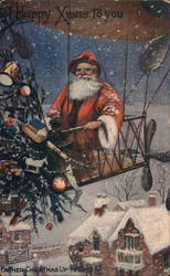 Santa in Airship Happy Xmas to You Postcard