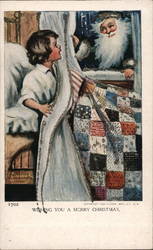 Santa Leaning in a Bedroom Window Talking to a Girl Postcard