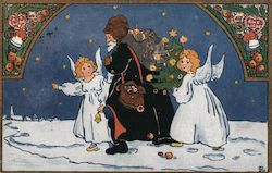 German Angels Leading Santa Claus Through the Snow G. L. Postcard Postcard Postcard