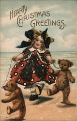 Young Girl with Dancing Teddy Bears Postcard