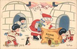 Santa Claus Delivering Gifts to Inuit People, Igloos Postcard